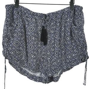 Hurley Women Pockets Lightweight Shorts Blue Lounge Beach Boho Tribal Size XL